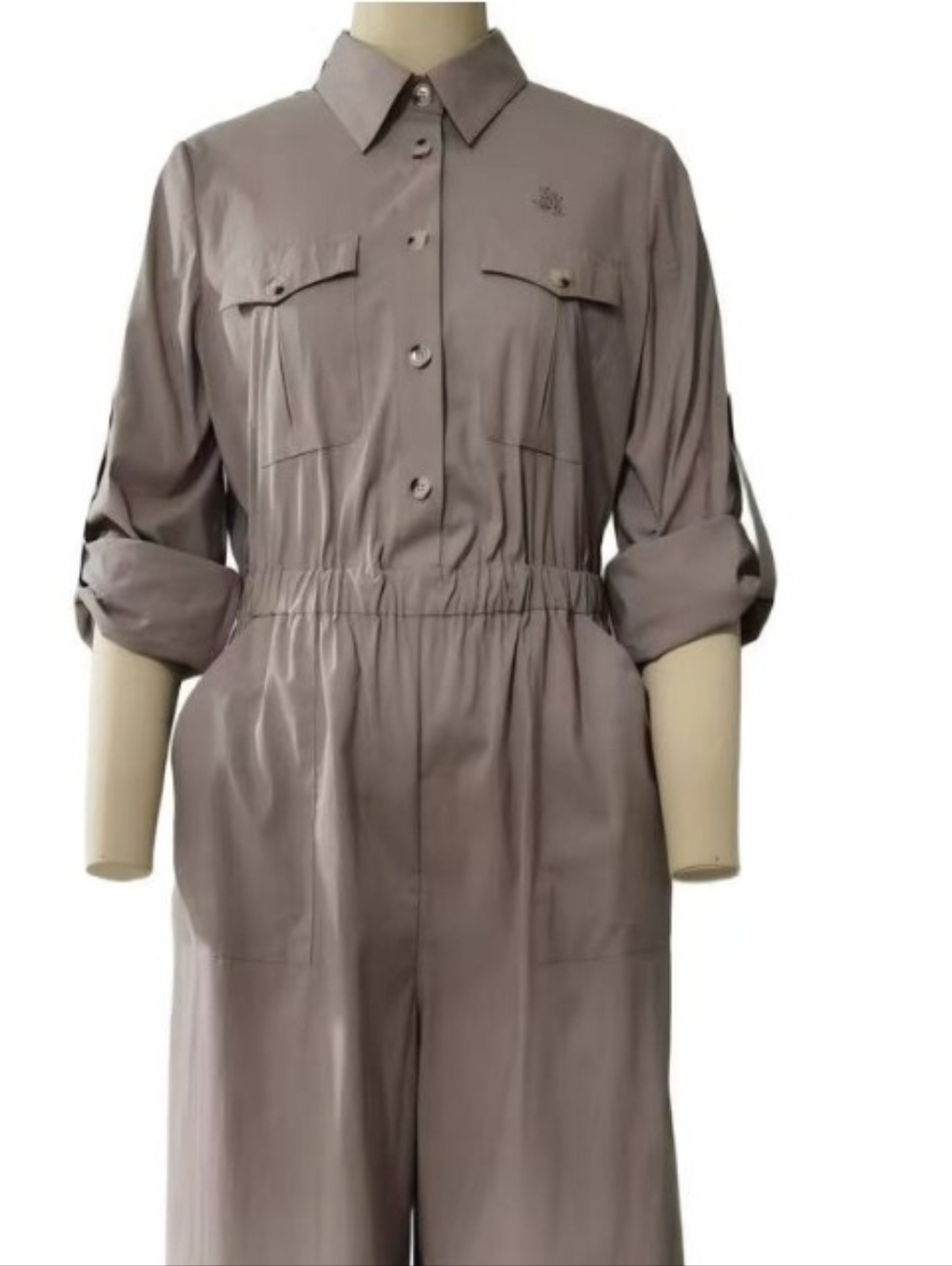 Casual Olive Green Long-Sleeve Utility Jumpsuit